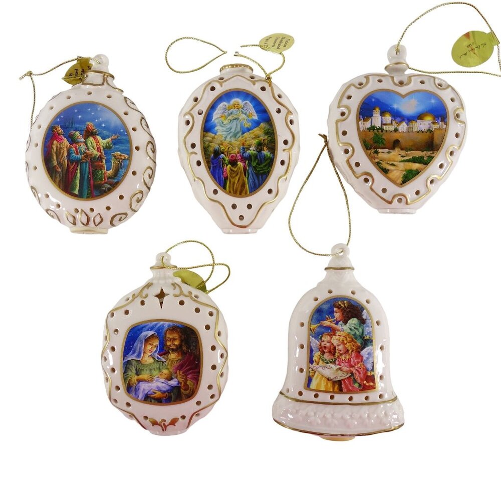 Vintage Danbury Mint Nativity Illuminated Christmas‎ Holiday Ornaments Lot of 5